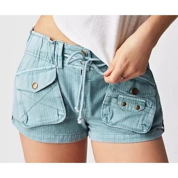 Free People OB1439712 Women's Sz XS Blue Waimea Slouchy Solid Shorts - Picture 9 of 10